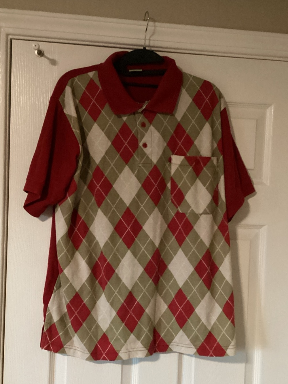 Haband Red and Olive Argyle Polo with Pocket